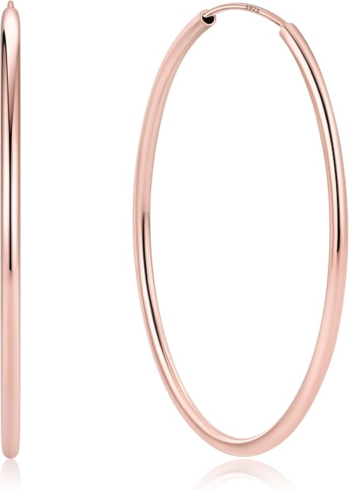 ChicSilver Hypoallergenic 925 Sterling Silver Hoop Earrings for Women, Lightweight Large Gold Plated Hoop Earrings, Endless Hoops Earring 20/30/40/50/60/70MM