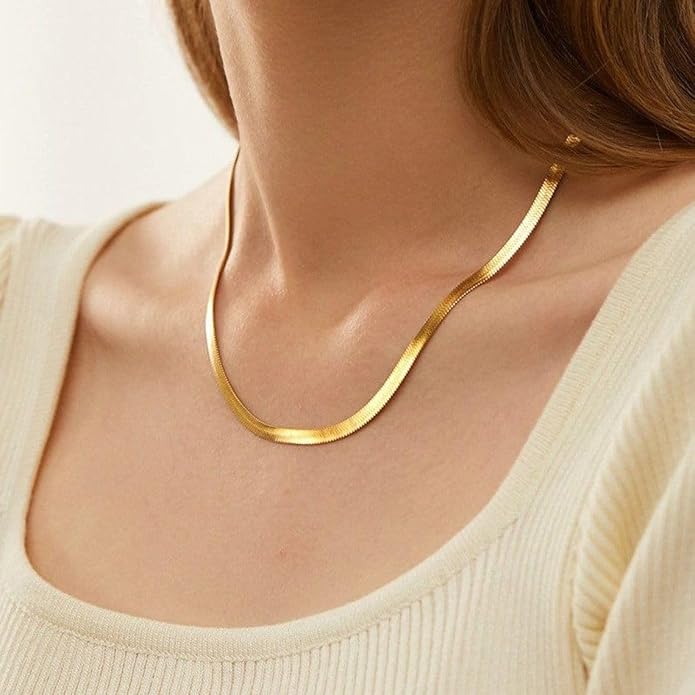CHESKY Gold Necklace for Women-14K Gold Plated/Sterling Silver Plated Snake Chain Necklace Dainty Simple Chunky Herringbone Necklace Choker Necklaces Jewelry for Women