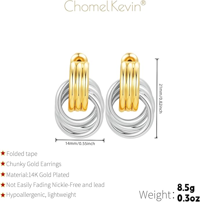 Trendy 14K Gold Plated Knot Earrings are Thick and Charming Pendant Earrings for Women They are Lightweight Hypoallergenic Fashion Accessories Jewelry Gifts for Women