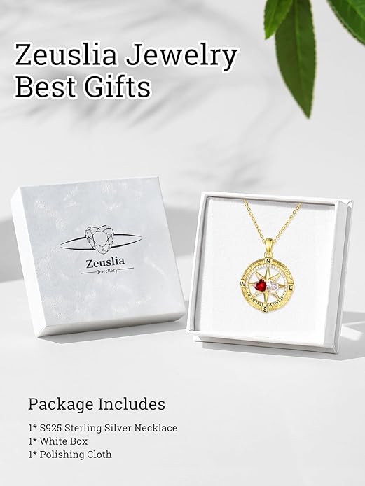 Zeuslia Double Birthstone Necklace Gifts for Wife - 925 Sterling Silver Sunflower/Rose/Crown Cross/Compass/Heart Pendant I Love You Necklace, Anniversary Birthday Gifts for Wife Girlfriend Mom Her