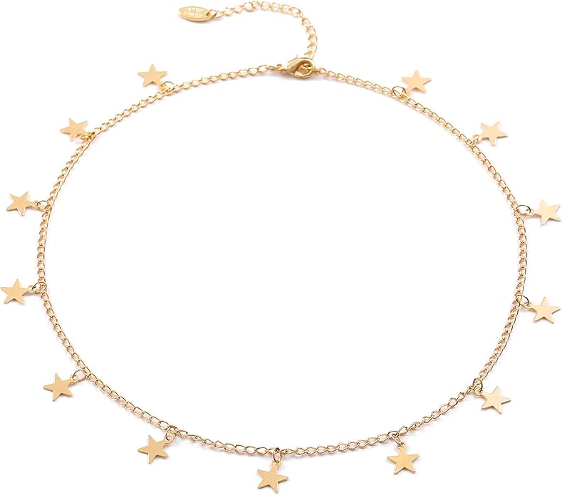 Gold Choker Necklaces 14K Gold Plated/Silver Disc Choker Necklaces Dangling Star Heart Pendant Necklaces Summer Beach Boho Necklaces Aesthetic Necklace Gift for Women