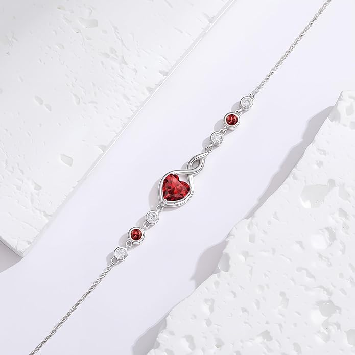 Infinity Birthstone Bracelet 925 Sterling Silver Heart Love Infinity Link Bracelet Fine Jewelry Birthday Christmas Gifts for Women Girlfriend Wife