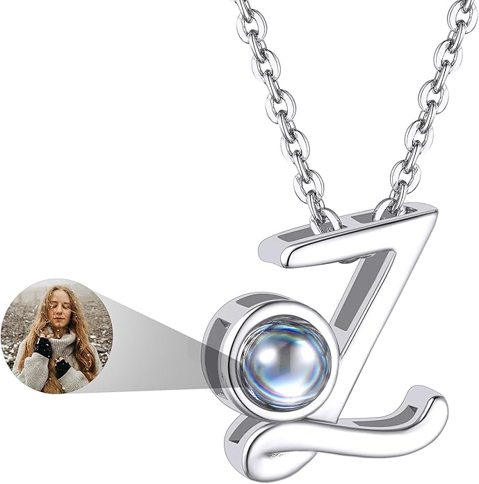 Custom4U Personalized Initial Picture Necklace for Women, Projection Necklace with Picture Inside, Gold/Silver Letter Pendant Necklace, Custom Photo Gifts for Mom Wife Birthday Valentines