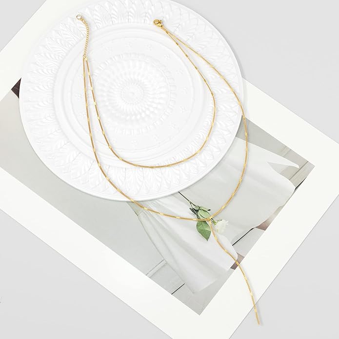 Foxgirl Lariat Gold Necklace for Women, Dainty Long Necklace 14k Gold Plated/Silver Y-Shaped Pendant Necklace Trendy Layered Cz Beaded Chain Drop Necklaces Simple Gold Jewelry For Women Gift