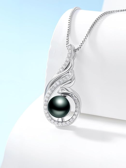 KANNSOAR Tahitian Black Pearl 18K White Gold Plated Sterling Silver Heart/Infinity/Four Leaf Clover Pendant Necklace Jewelry Gifts for Women Wife Mom Girlfriend Wedding Birthday Anniversary Christmas