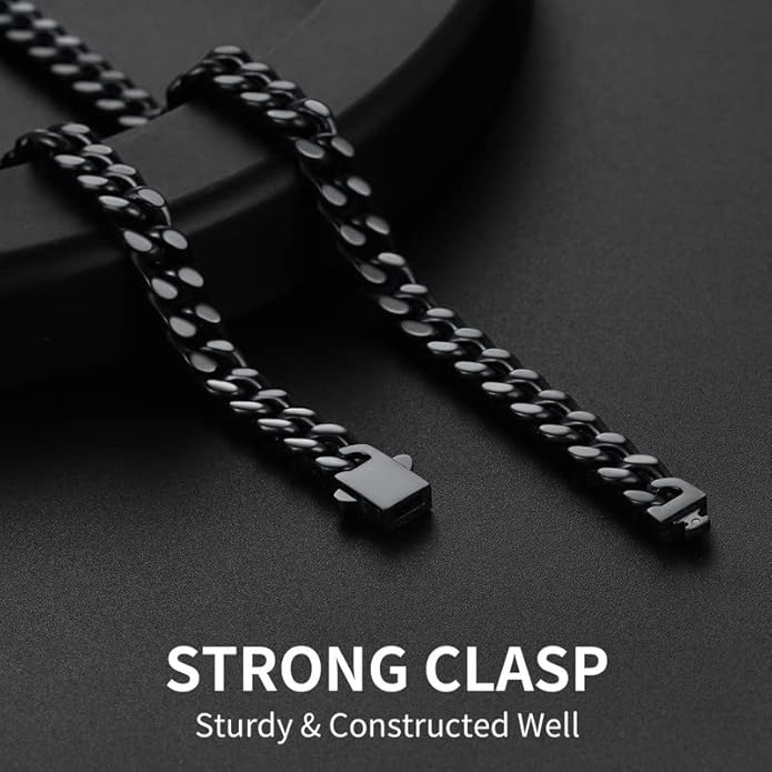 ChainsHouse Stainless Steel Mens Cuban Link Chain, Black/ 18K Gold Plated Miami Cuban Chain Necklace, 5mm/7mm/9mm/12mm/14mm Width, No Tarnish& Durable Hip Hop Mens Jewelry, 18"-30", Send Gift Box