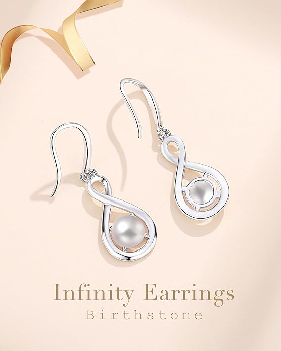 FANCIME Dangle Drop Earrings 925 Sterling Silver Dainty Infinity Round Gemstone Birthstone Jewelry Birthday Gifts for Her Women