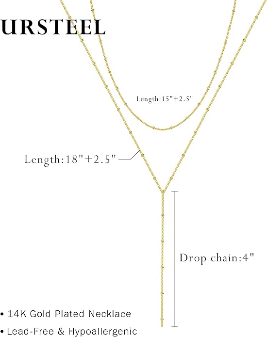 Ursteel Dainty Lariat Necklace for Women, 14K Gold Plated Y-Shaped Long Necklace Layered Drop Necklaces Pearl Cross Clover CZ Charm Necklaces for Women Christmas Jewelry Gifts Stocking Stuffers