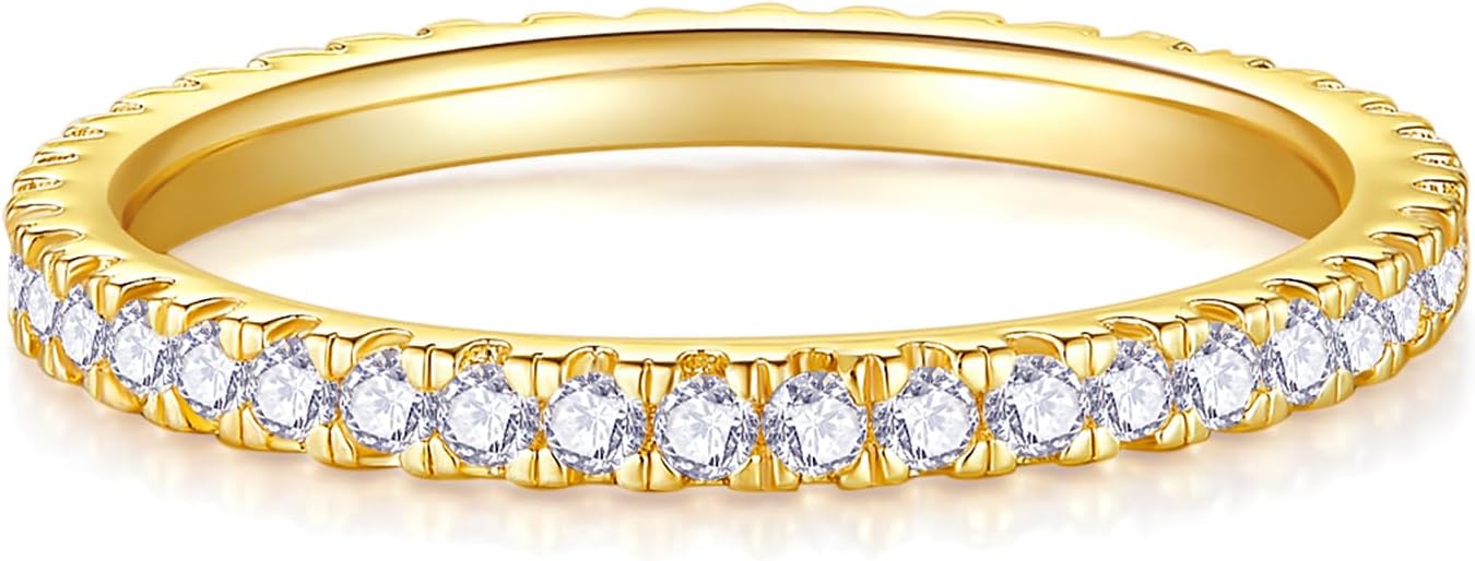 MINDDHA 14K Gold Plated- Cubic Zirconia Simulated Diamond Stackable Eternity Bands/Silver, Gold Rings for Women- 1.5mm, 2mm Stacking Rings for Oura Gen 4/Oura Gen 3, Size 4-12
