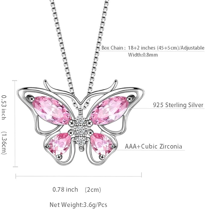 Aurora Tears Butterfly Birthstone Pendant Necklace - Women 925 Sterling Silver Butterflies Birthstone Pendant Necklace Jewelry Birthday Gift for Women