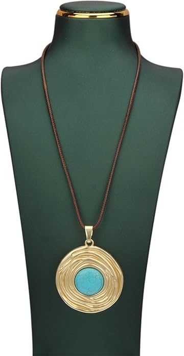 Boho Necklaces for Women Chunky Circle Necklace Layered Boho Circle Leather Choker Necklace Long Vintage Necklaces Bohemian Jewlery Gifts