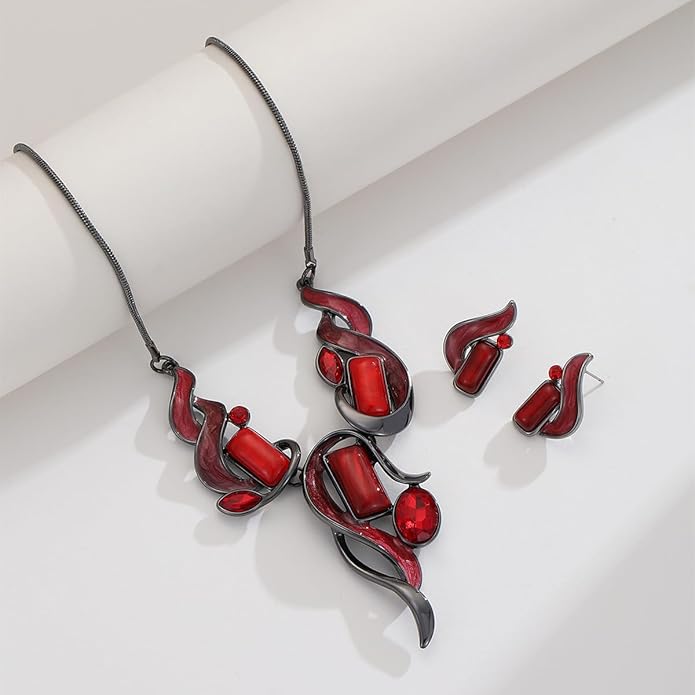 Chunky Statement Jewelry Set Vintage Retro Leaf Flower Floral Geometric Bohemian Boho Bib Necklace Earring Set Fashion Costume Jewelry for Women Girls Wedding Party Prom Unique Gift