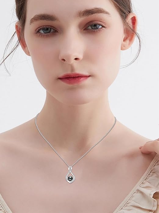 Tahitian Black Pearl Necklace Infinity Gifts for Women Wife Wedding Birthday Anniversary Jewelry Valentines Christmas Day Gifts 925 Sterling Silver