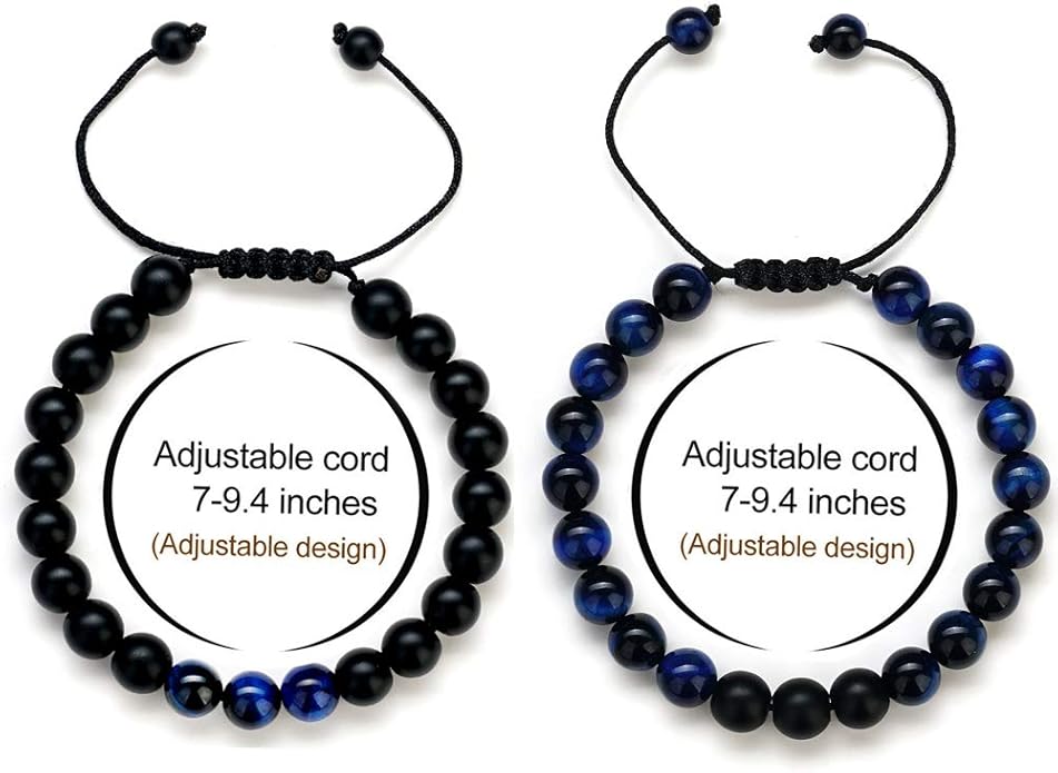 M MOOHAM Natural Stone Bracelets for Men - 8mm Tiger Eye, Matte Agate, Lava Rock - Teen Boys Gifts for Birthday, Anniversary, Christmas