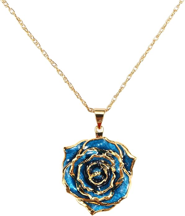 AliveRose Real Rose Gold Dipped Necklace Gifts for Women, 24K Gold Dipped Rose Pendant Necklace Jewelry Mothers Day Anniversaries Birthday Christmas Special Occasions Gifts for Her Mom Wife