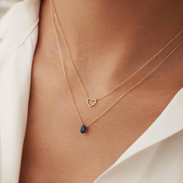 Foxgirl Gold Heart Necklaces for Women 14k Gold Plated Pendant Necklace Simple Cute Necklaces for Women Dainty Layered Choker Necklaces for Women Gold Jewelry for Teen Girls