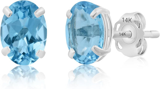 14k Gold Oval Stud Earrings for Women with Push Backs | 7x5mm Gemstone Birthstone Earrings | Real 14 Karat Gold Earrings Studs | Hypoallergenic Gemstone Stud Earrings for Women by MAX + STONE