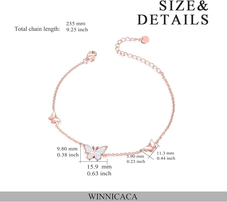 WINNICACA Sterling Silver Butterfly Bracelet Anklet Created Opal Butterfly Jewelry Gifts for Women Birthday Christmas Day Gifts