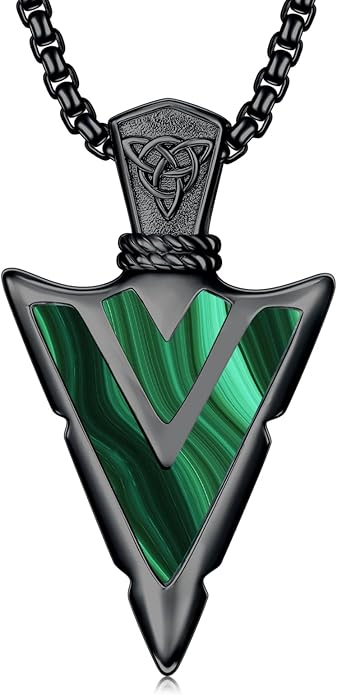 Suiknsn Arrowhead Necklace for Men Women 925 Sterling Silver Turquoise Malachite Celtic/Eye of Horus/Viking Arrow Pendant Amulet Jewelry Gifts Native American Necklace