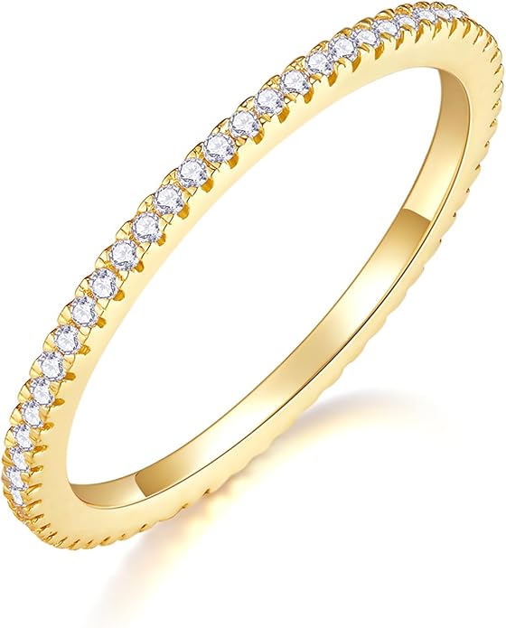 MINDDHA 14K Gold Plated- Cubic Zirconia Simulated Diamond Stackable Eternity Bands/Silver, Gold Rings for Women- 1.5mm, 2mm Stacking Rings for Oura Gen 4/Oura Gen 3, Size 4-12