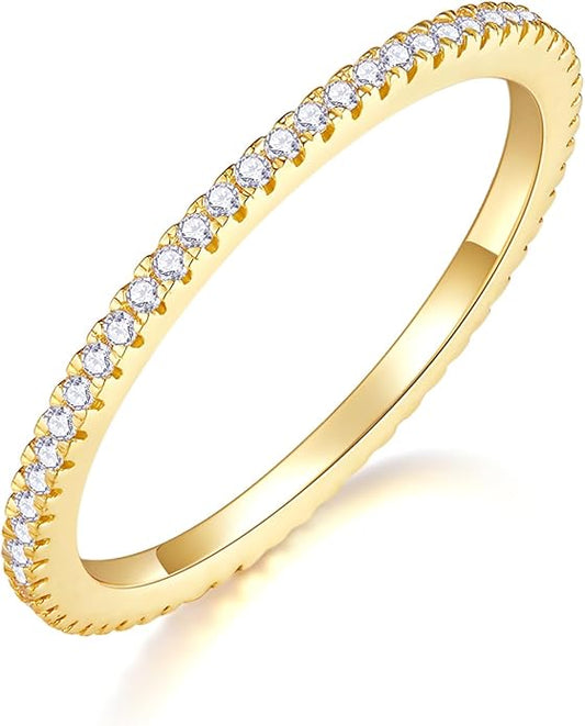 MINDDHA 14K Gold Plated- Cubic Zirconia Simulated Diamond Stackable Eternity Bands/Silver, Gold Rings for Women- 1.5mm, 2mm Stacking Rings for Oura Gen 4/Oura Gen 3, Size 4-12