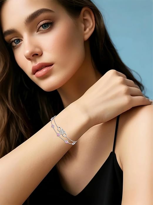Dorunmo 925 Sterling Silver Infinity Heart Birthstone Anklet Bracelets for Women Best Mother's Day Birthday Jewelry for Wife Girlfriend Mom Her