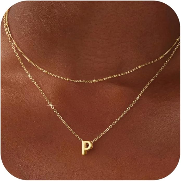 Bubble Letter Necklace Layered Initial Necklaces for Women Dainty Cute Choker Pendant Stack Jewelry Teen Gift Trendy Stuff