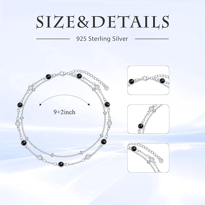 Anklets for Women 925 Sterling Silver Natural Stone Layered Anklet Beach Summer Fine Jewelry Birthday Christmas Gifts for Women Her Mom