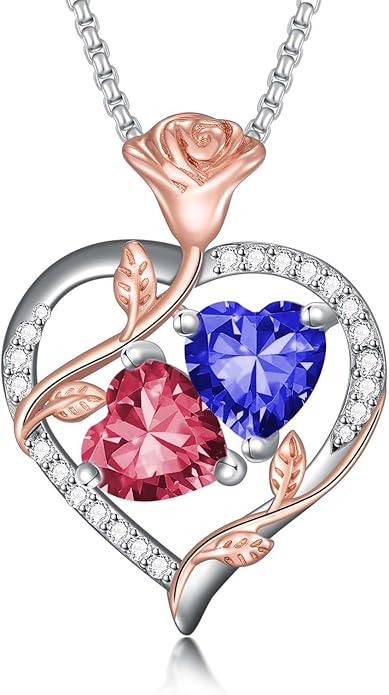 Christmas Gifts for Women Rose Heart Birthstone Pendant Necklace I Love You Forever Jewelry Valentine Mothers Day Birthday Gifts for Women Her Wife Girlfriend