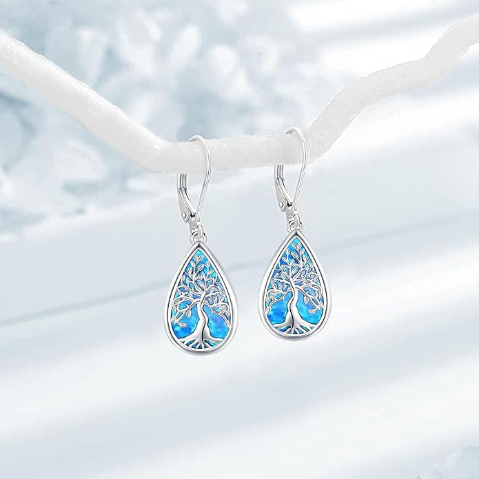 Tree of life Dangle Earrings Sterling Silver Moonstone/Turquoise/Malachite Earrings for Women Filigree Leverback Earrings Jewelry Gifts