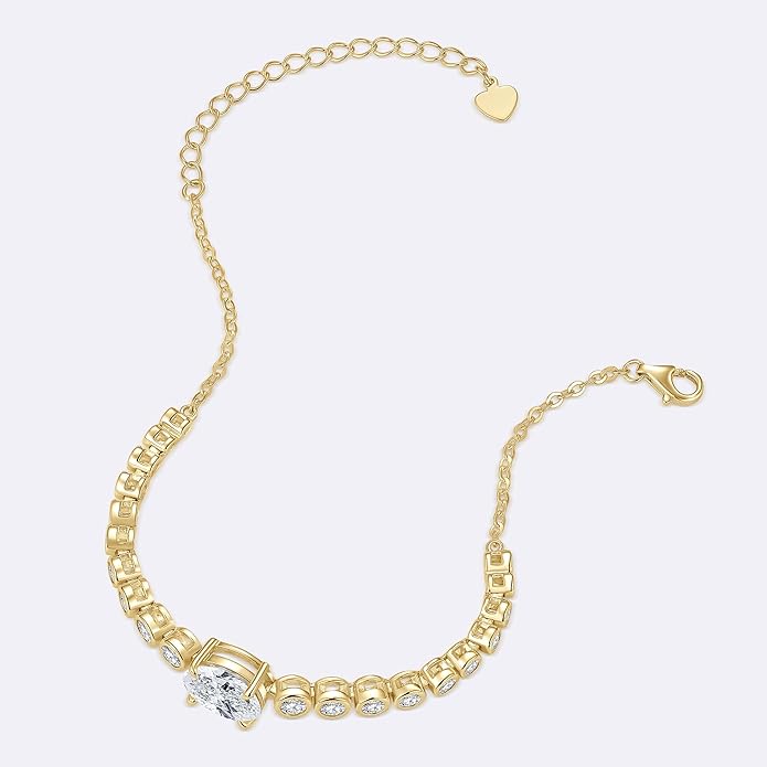 3CT Oval Moissanite Link Bracelet, 8x10mm Oval Cut D Color VVS1 925 Sterling Silver Adjustable Moissanite Bracelets for Women Mom Birthday Jewelry Gifts
