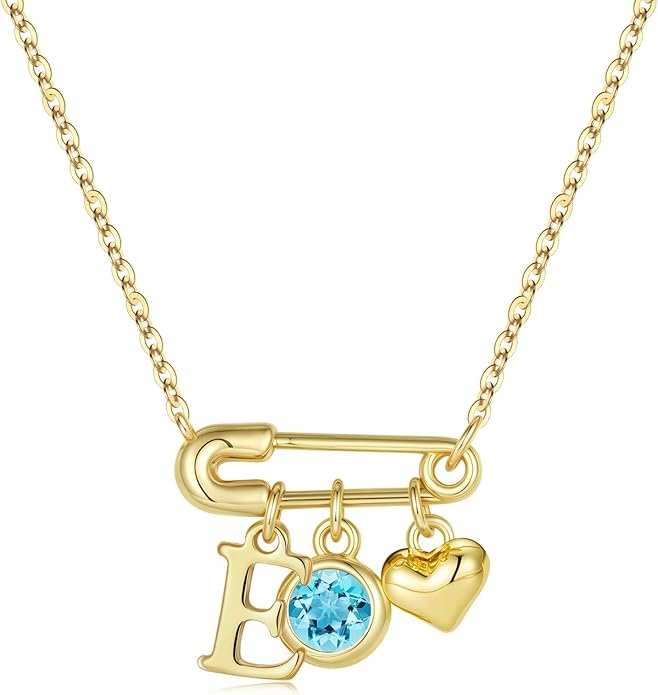 MONOOC Christmas Gifts for Women Girls - 14K-Gold-Plated Dainty Paperclip Heart Initial Necklace Birthstone Necklace Jewelry Birthday Gifts for Women Her Mom Friend Wife Sister