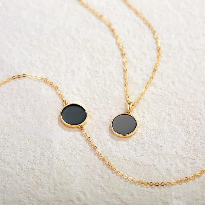AGVANA Valentines Day Gifts 14K Solid Real Gold Coin Necklace Bracelet for Women Mother of Pearl/Abalone/Turquoise/Black Onyx/Opal Fine Jewelry Anniversary Birthday Gifts for Women Mom Wife Her