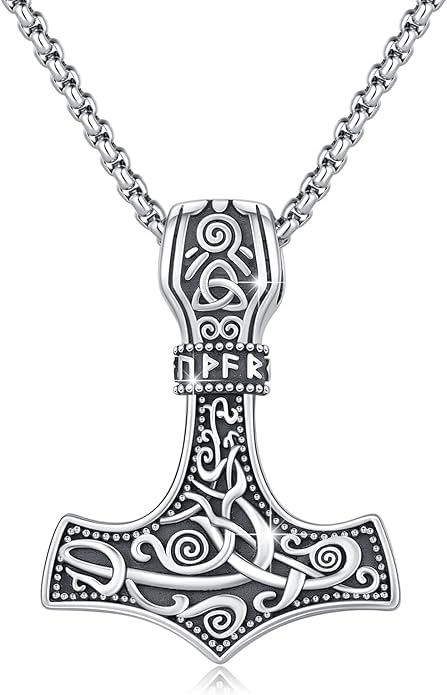 YueYuan Viking Necklace for Men 925 Sterling Silver Rune Amulet Pendant Nordic Necklace Viking Jewelry Gift for Father Husband Son