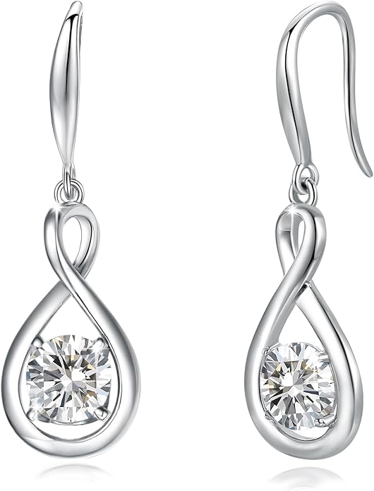 FANCIME Dangle Drop Earrings 925 Sterling Silver Dainty Infinity Round Gemstone Birthstone Jewelry Birthday Gifts for Her Women
