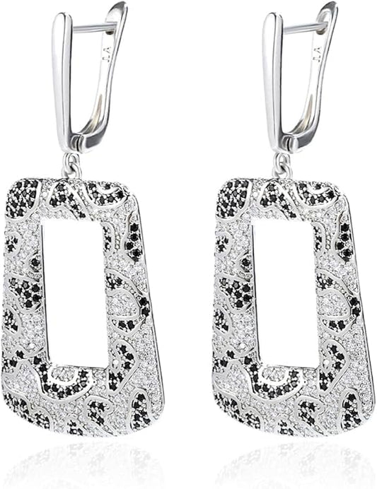 Rose Gold Hoop Earrings for Women, 925 Silver-Plated Thickened Hypoallergenic Earrings, CZ Black Gemstone-Inlaid Earrings - Women's Fashion Jewelry