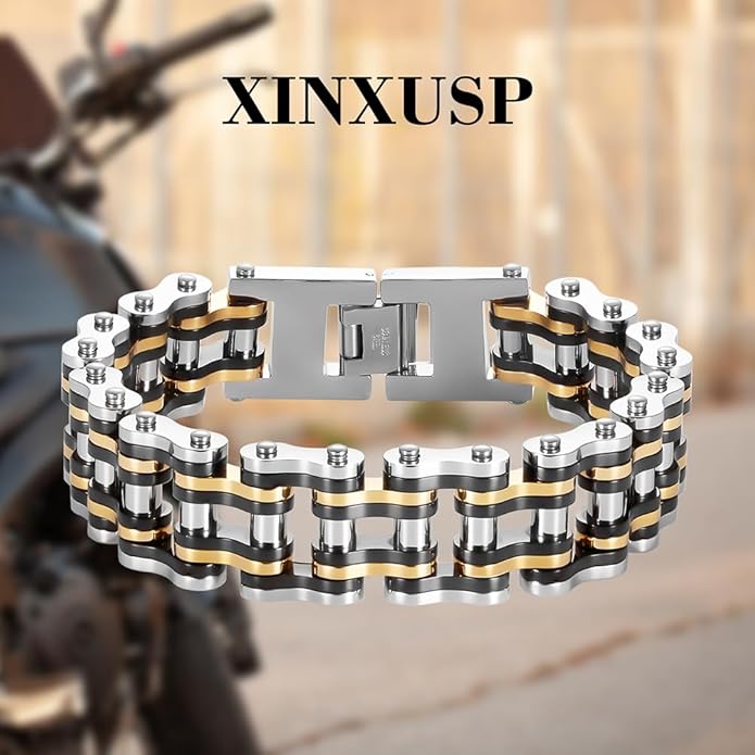 heavy-duty and sturdy men's motorcycle chain, bicycle chain, stainless steel men's bracelet, vacuum plated 14K gold electroplated black in the furnace