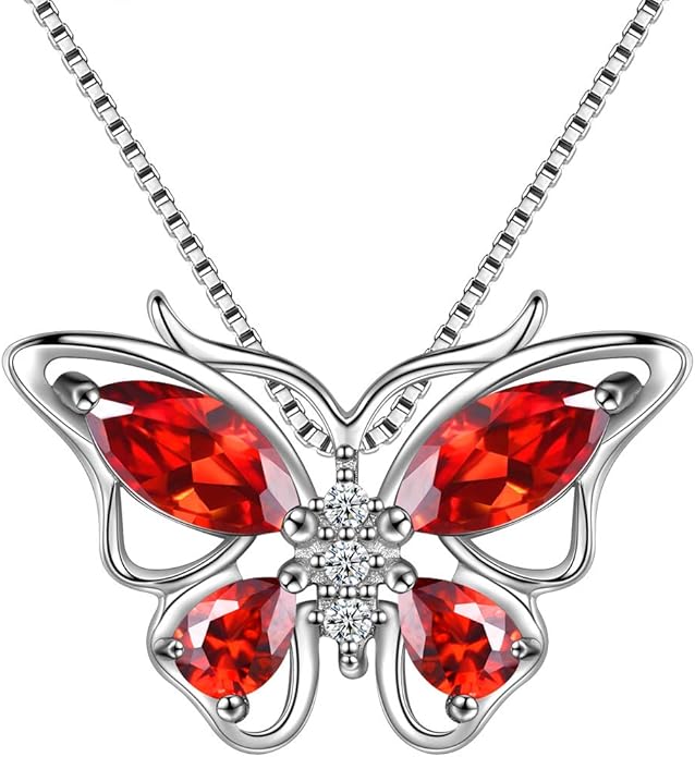 Aurora Tears Butterfly Birthstone Pendant Necklace - Women 925 Sterling Silver Butterflies Birthstone Pendant Necklace Jewelry Birthday Gift for Women