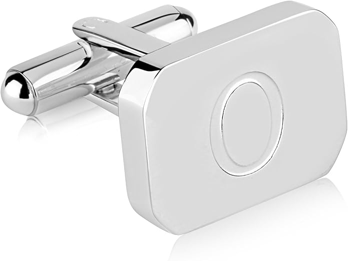 18K White-Gold Plated Initial Engraved Stainless Steel Men’s Cufflinks With Gift Box -Personalized Alphabet Letter’s A-Z By Lux & Pair