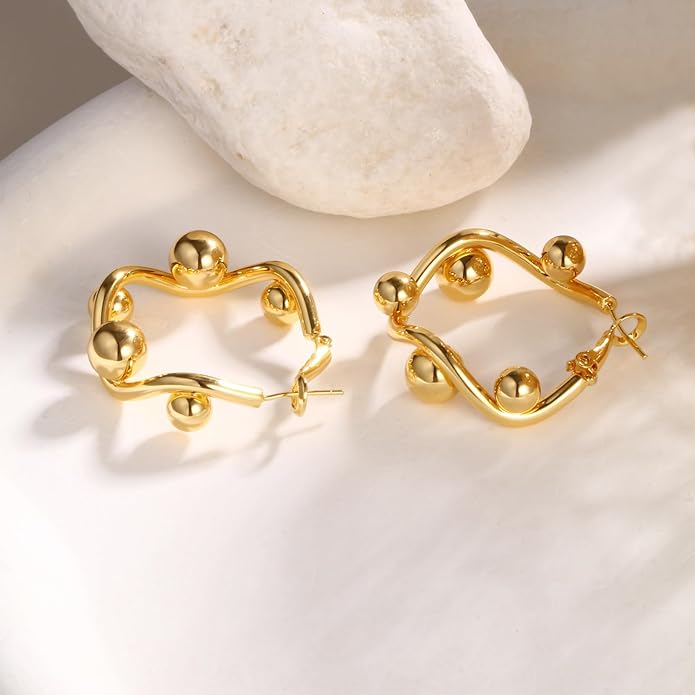 8YEARS Chunky Gold Hoop Earring for Women, 18K Gold Plated Lightweight Thick Hoops, Hypoallergenic Trendy Jewelry for Gift