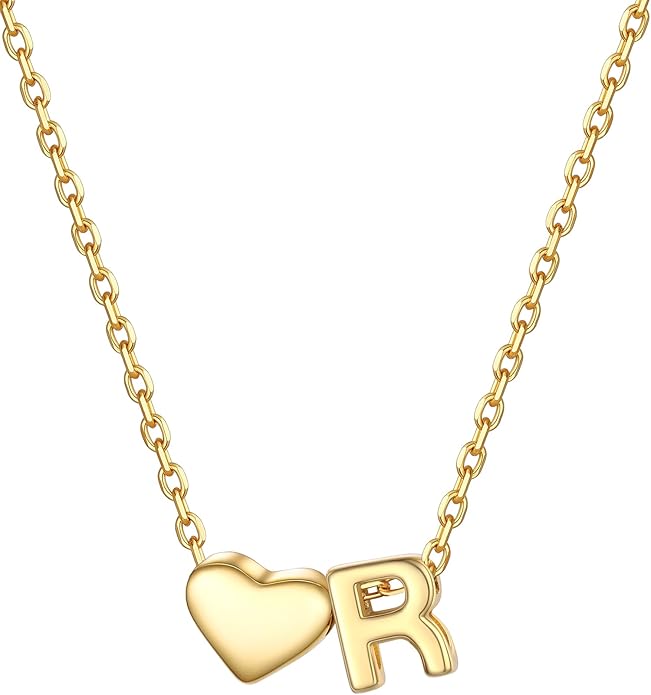 PROSILVER Initial Heart Necklace for Women, 925 Sterling Silver Tiny Heart Letter Necklace Siver, Gold Necklace, Come with Box