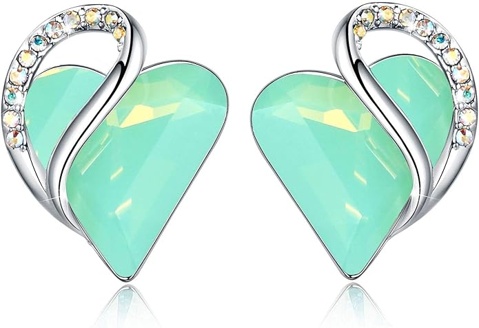 Earrings for Women, Mothers Day Gift for Mom, Heart Birthstone Crystal Stud Earring, Silver Plated Birthday Jewelry