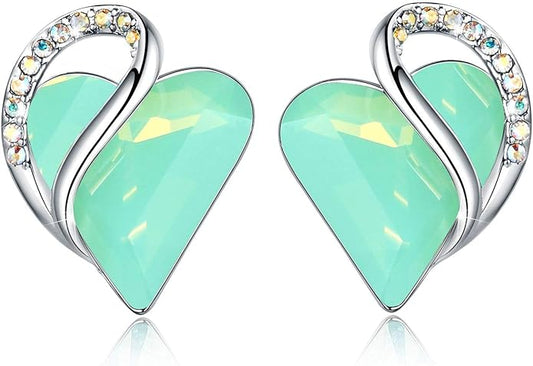 Earrings for Women, Mothers Day Gift for Mom, Heart Birthstone Crystal Stud Earring, Silver Plated Birthday Jewelry