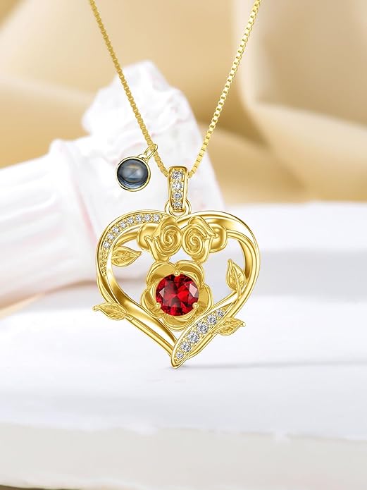 Midari 18K Gold Heart Birthstone Necklace for Women Rose Pendant Birthday Jewelry Gifts for Wife Her Daughter Mom