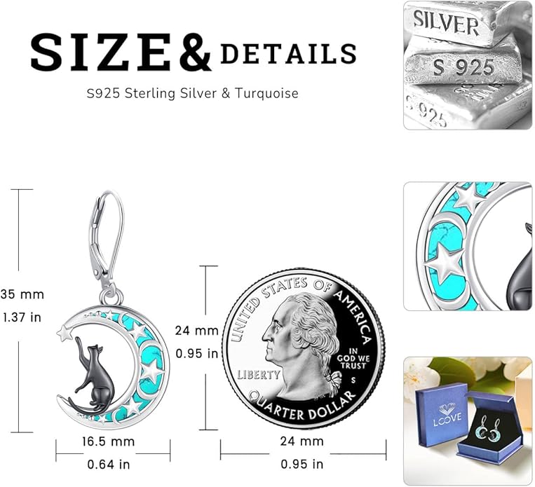 Sterling Silver Tree of Life/Flower/Bee/Animals/Cat/Hummingbird Dangle Earrings Moonstone Turquoise Drop Leverback Earrings Jewelry Gifts