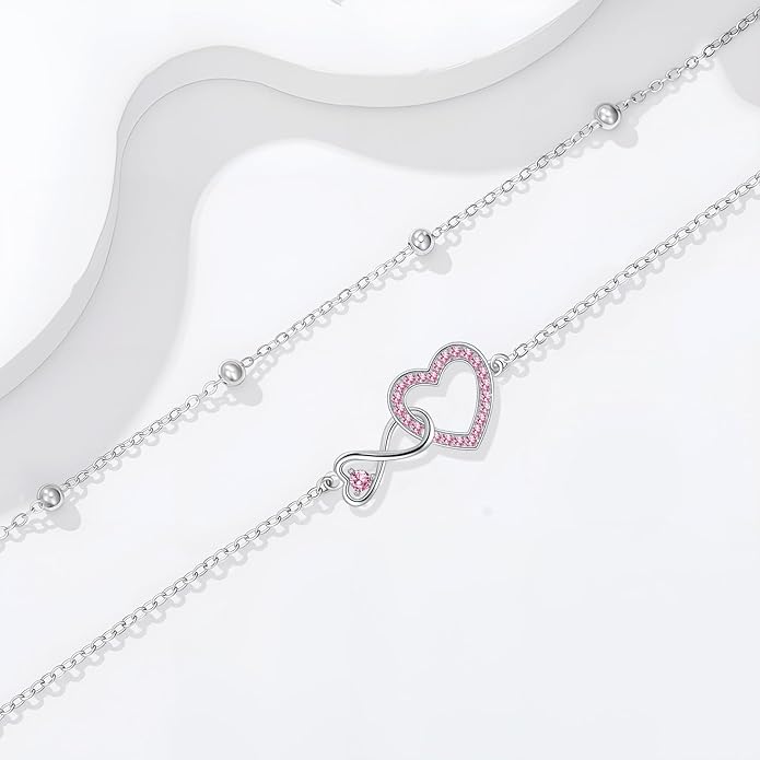 Anklet for Women 925 Sterling Silver Double Infinity Ankle Bracelet Waterproof Summer Jewelry Anniversary Birthday Gifts for Her