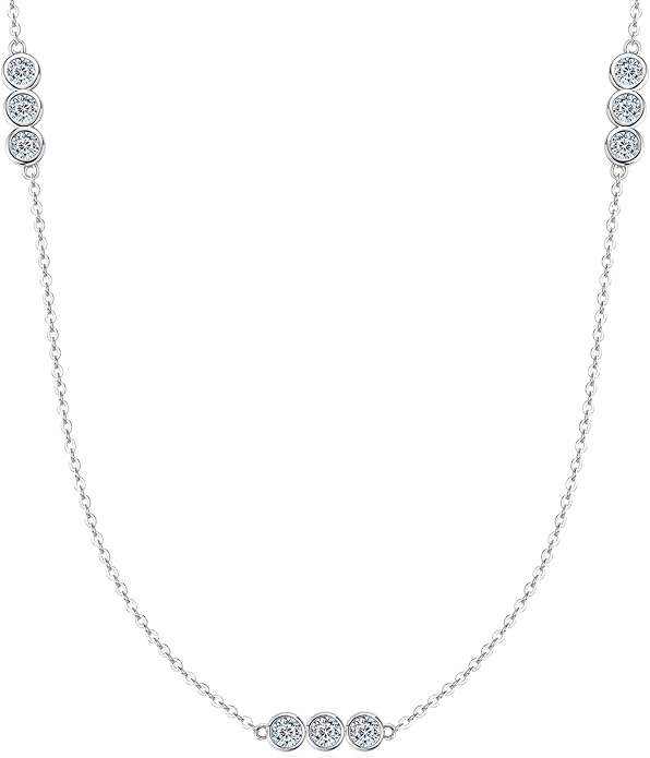 3-Stones Choker Necklace for Women, 0.9cttw D Color Moissanite Pendant 925 Sterling Silver Adjustable Chain, Elegant Jewelry Gifts for Wife or Mom