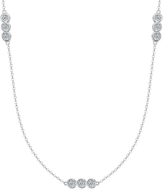 3-Stones Choker Necklace for Women, 0.9cttw D Color Moissanite Pendant 925 Sterling Silver Adjustable Chain, Elegant Jewelry Gifts for Wife or Mom