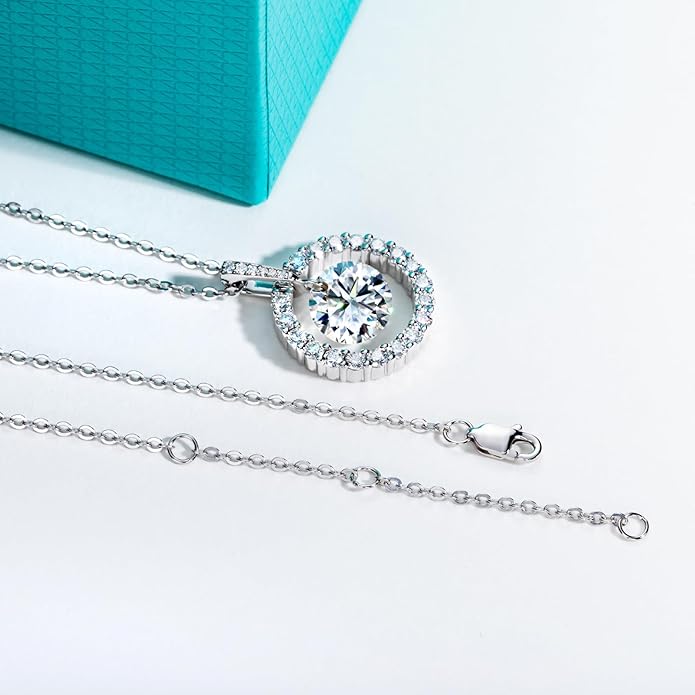 AnuClub Cushion Cut Moissanite Pendant Necklace D Color VVS1 925 Sterling Silver Refined Daily Necklace for Women with Certificate, 40+2+3cm Adjustable Chain