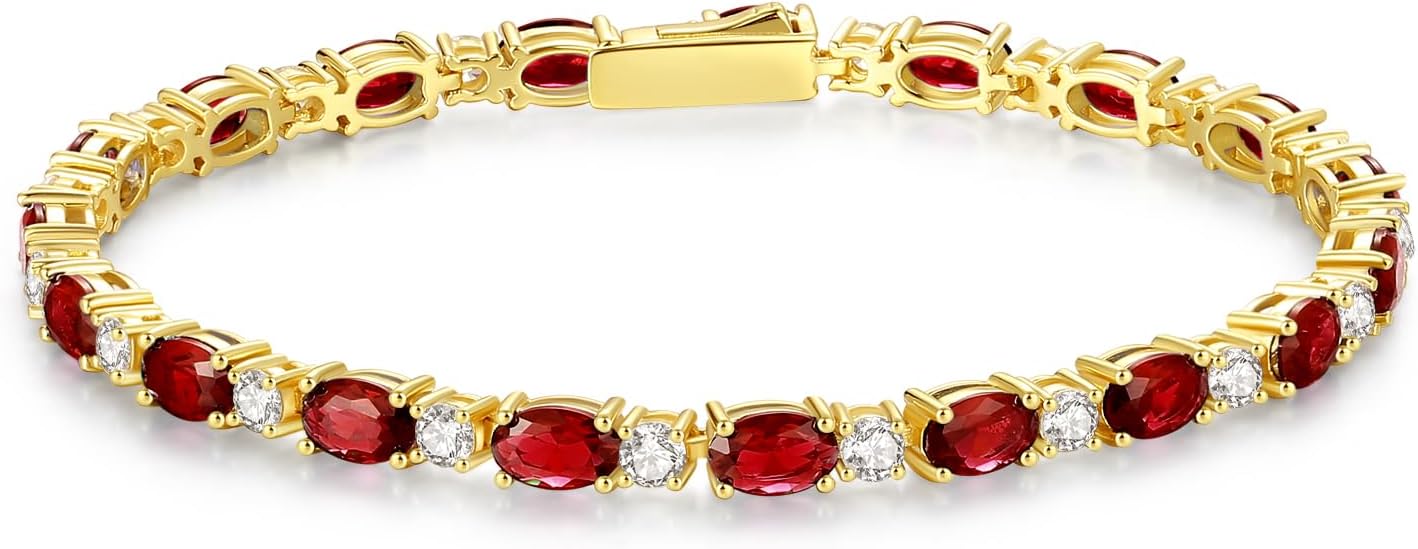 FANCIME 14K Gold Plated Birthstone Bracelets 4mm Sterling Silver Tennis Bracelets Gold Bracelets Birthday Jewelry Gifts for Women 7"